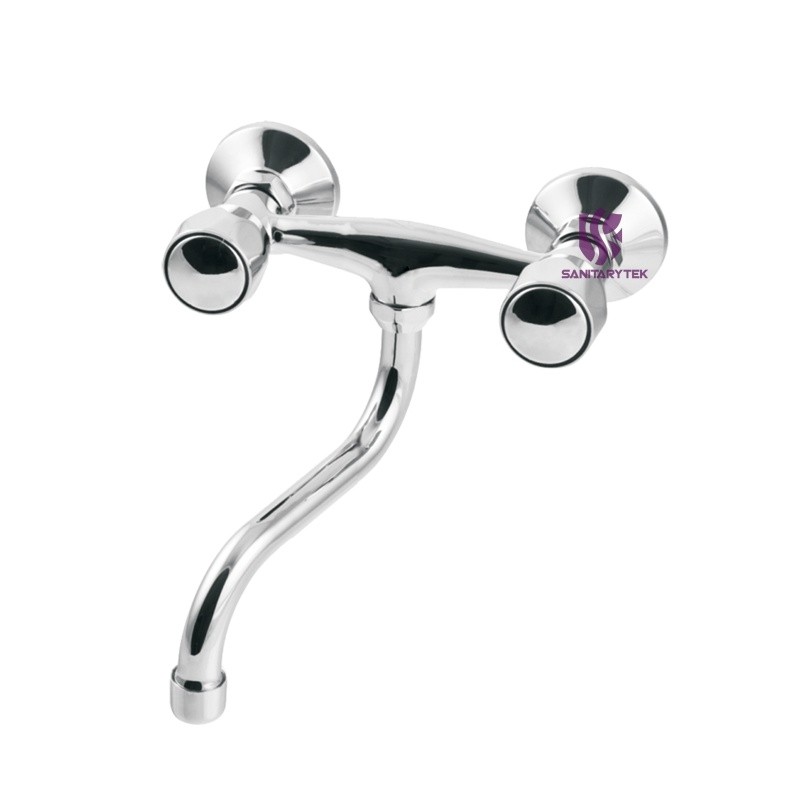 Wall-mounted sink faucet with S type swivel spout