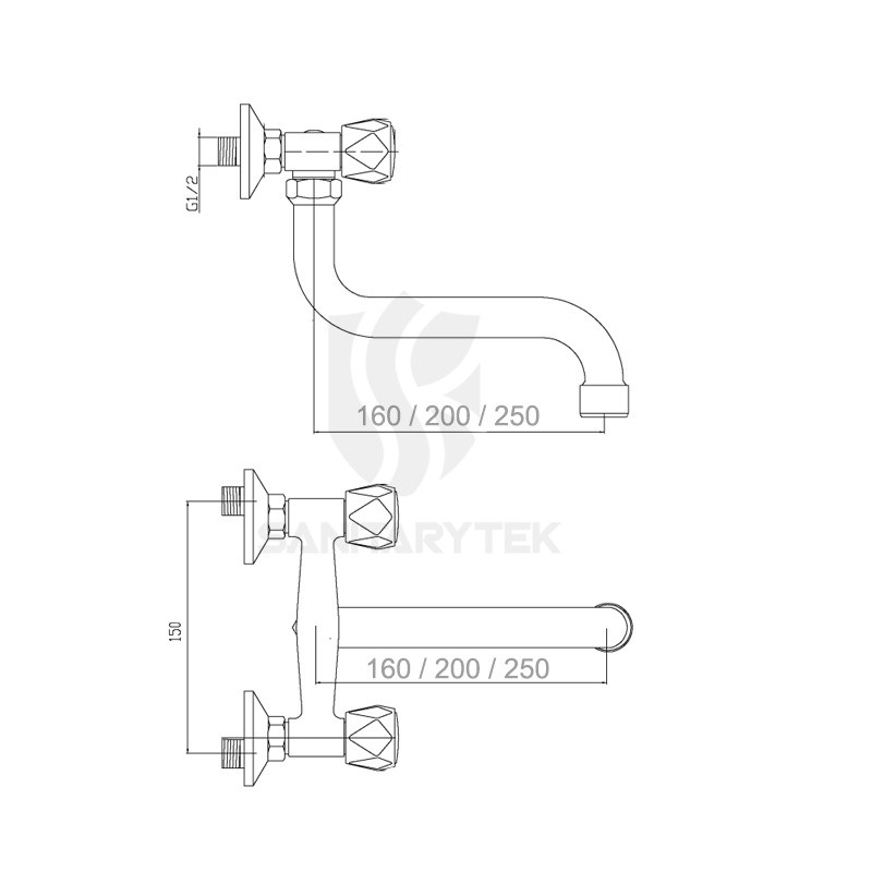Wall-mounted sink faucet with S type swivel spout - Image 3