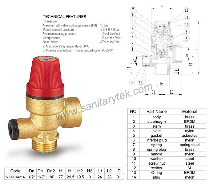 M-F safety valve with 1/4 manometer connection for boiler - 副本 - Image 2