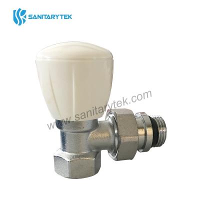 Manual angle radiator valve, tail piece with auto-seal