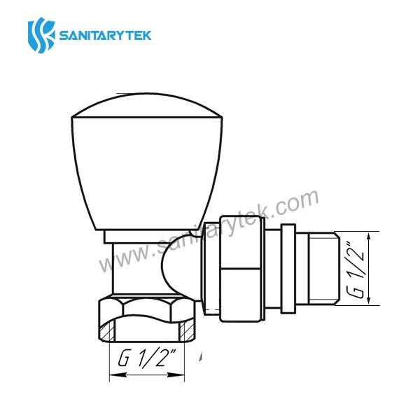 Manual angle radiator valve, tail piece with auto-seal