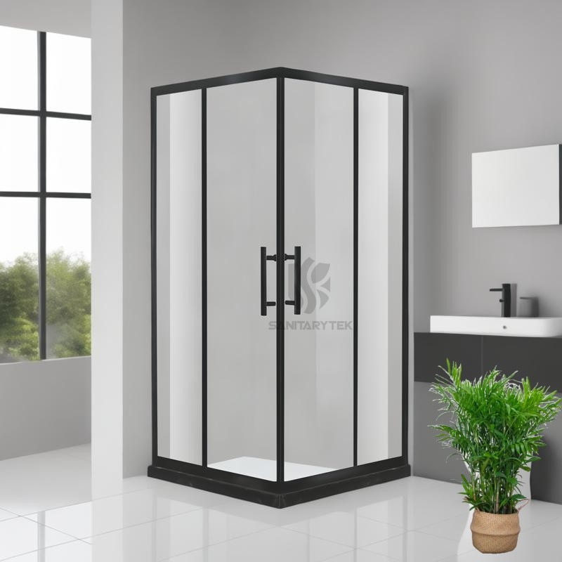 Matt black square corner entry shower enclosure