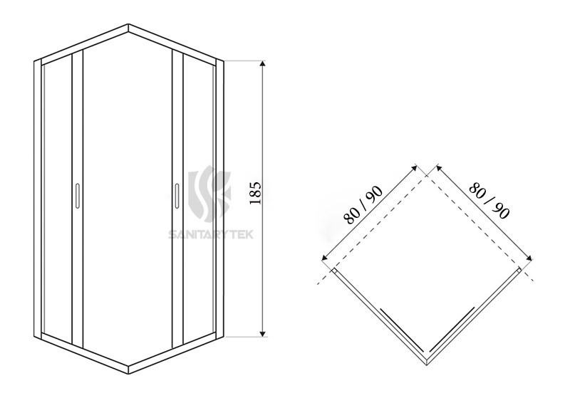 Matt black square corner entry shower enclosure