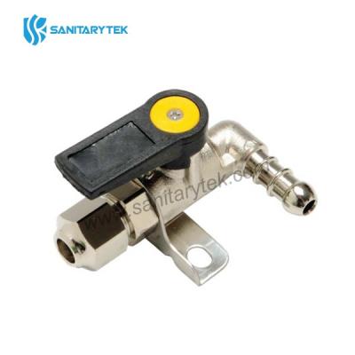 Mini angular gas ball valve with a bracket, with hose connection
