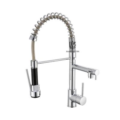Modern pull out kitchen mixer spray tap with spring neck - chrome