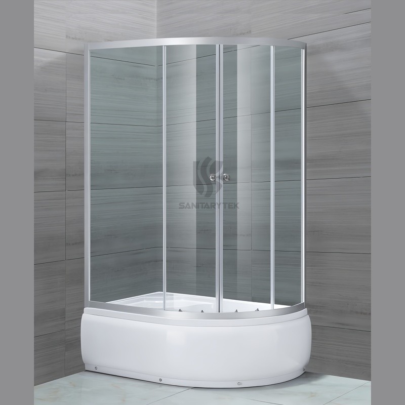 Offset quadrant shower enclosure with high shower tray