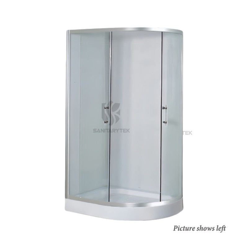 Offset quadrant shower enclosure with raised tray