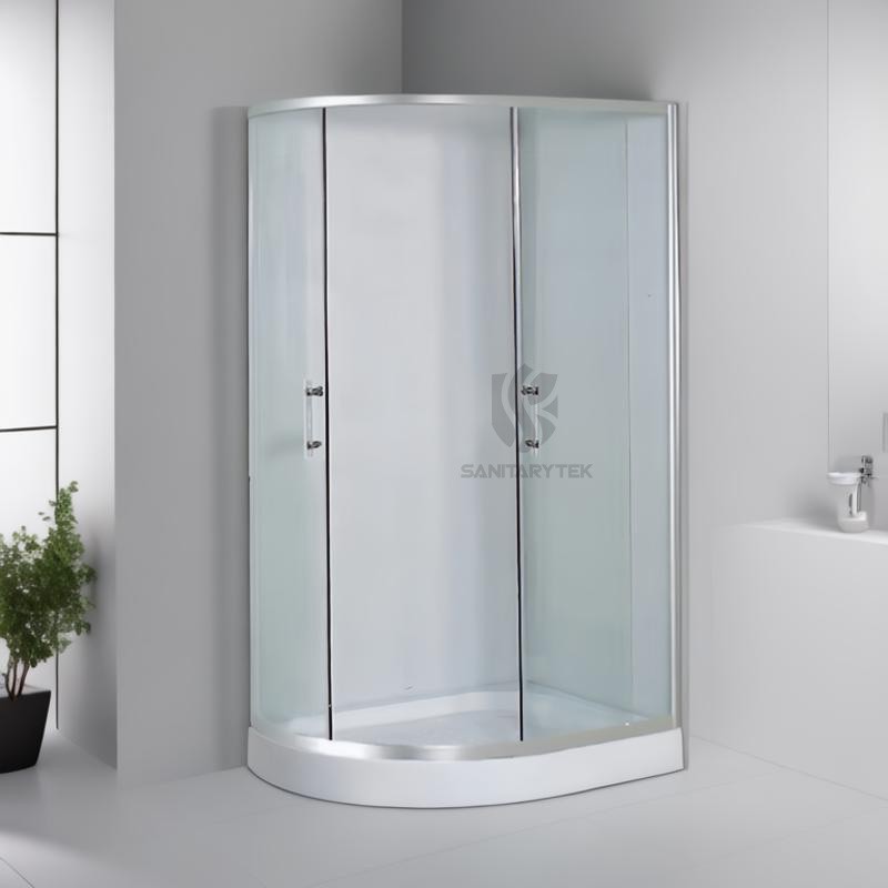 Offset quadrant shower enclosure with raised tray