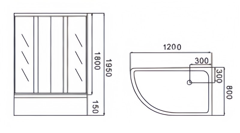 Offset quadrant shower enclosure with raised tray