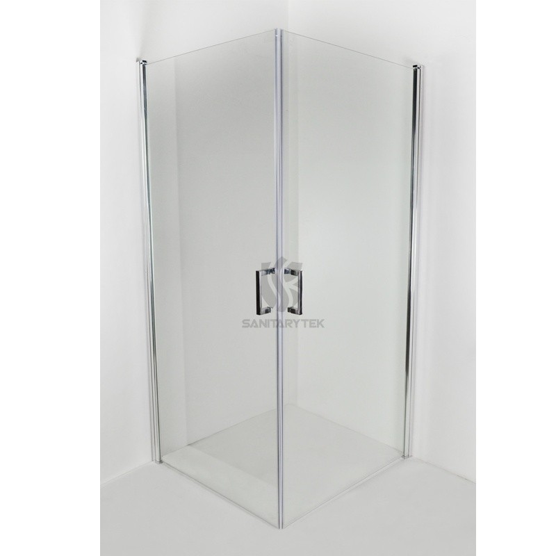 Frameless pivot corner entry wet room shower enclosure