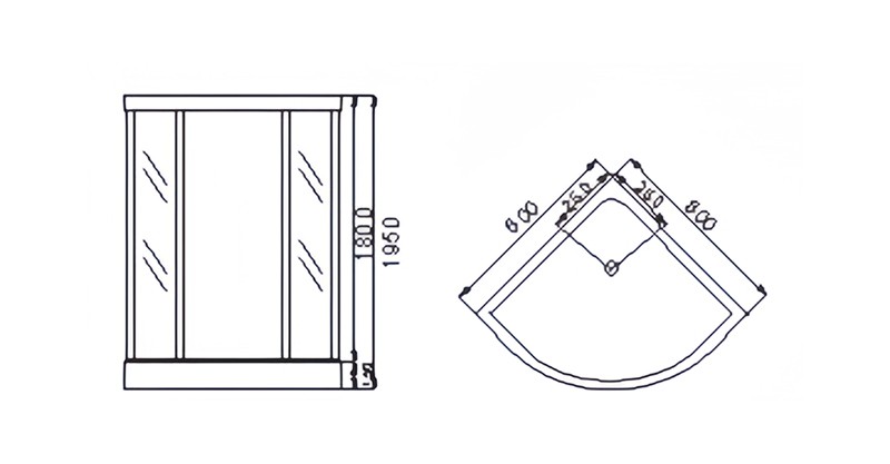 Quadrant shower cabin with back panels and tray