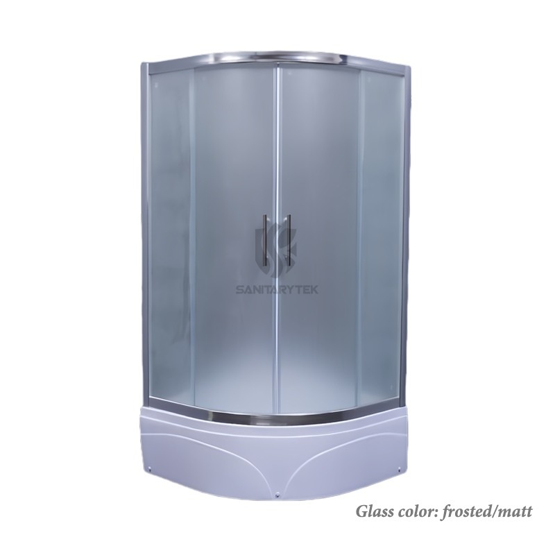 Quadrant shower enclosure with a double sliding door, frosted glass