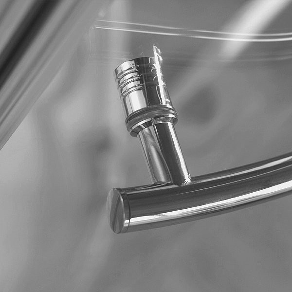 Quadrant shower enclosure with a single opening door and tray