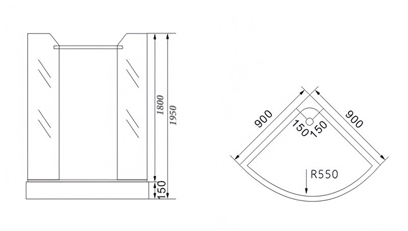 Quadrant shower enclosure with a single opening door and tray