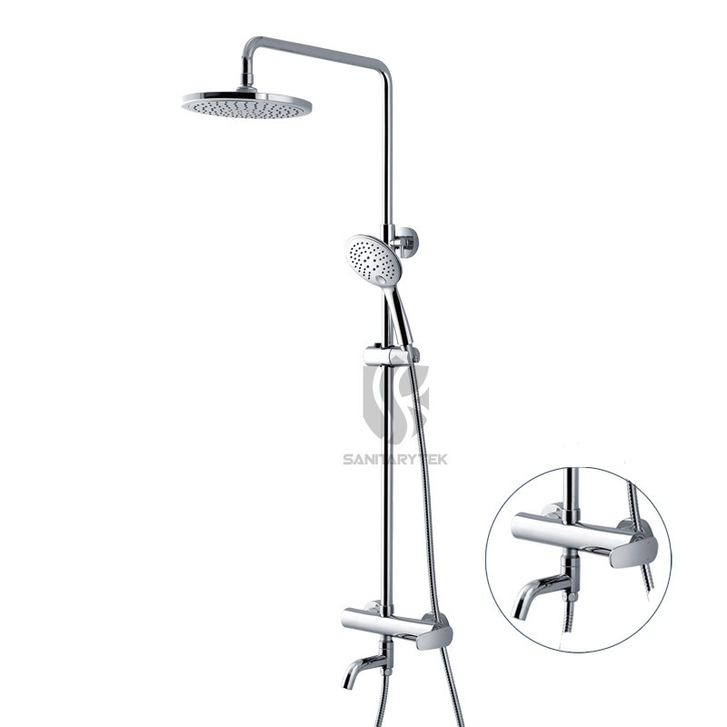 Chrome rainshower set with a shower faucet and bath spout