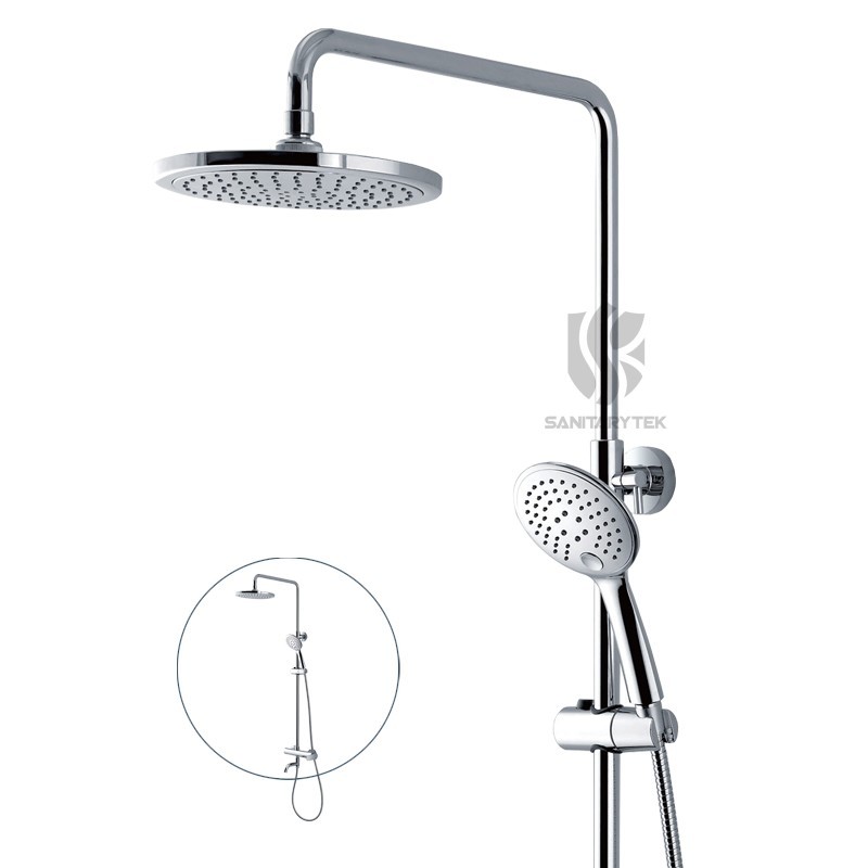 Chrome rainshower set with a shower faucet and bath spout