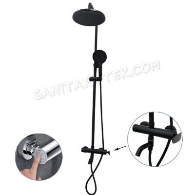 Matte black rainshower set with a shower faucet and bath spout