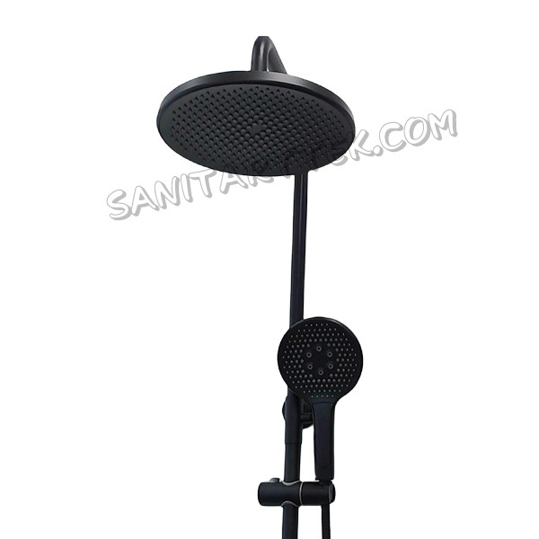 Matte black rainshower set with a shower faucet and bath spout