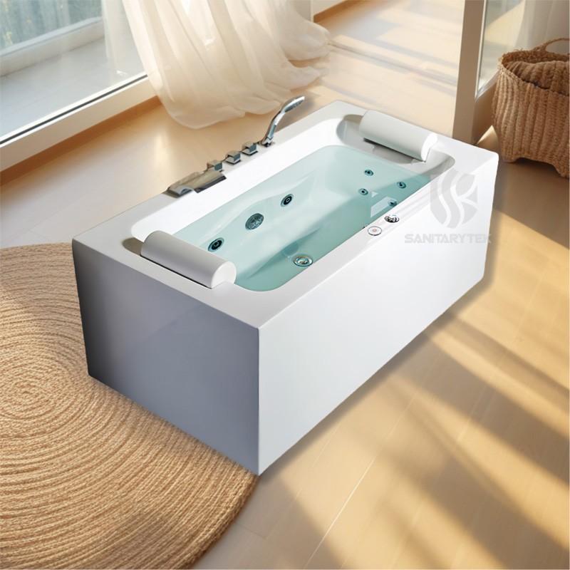 Rectangular whirlpool bathtub in white