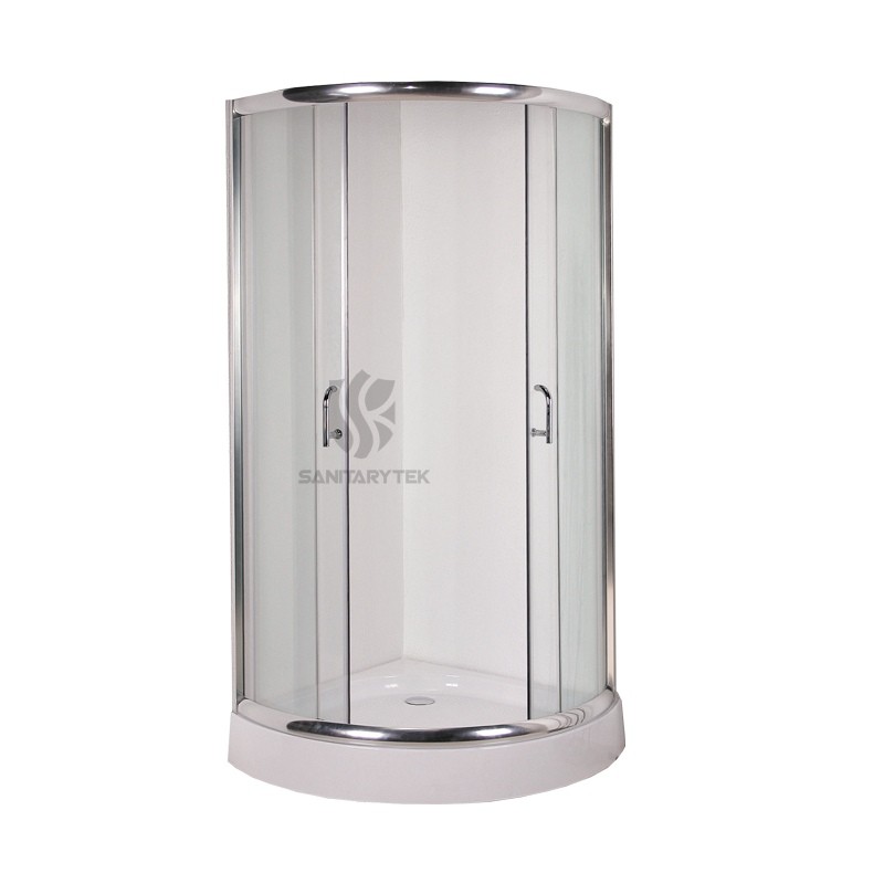 Round-circular shower enclosure with shower tray