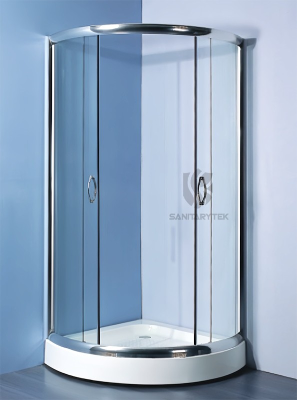 Round-circular shower enclosure with shower tray
