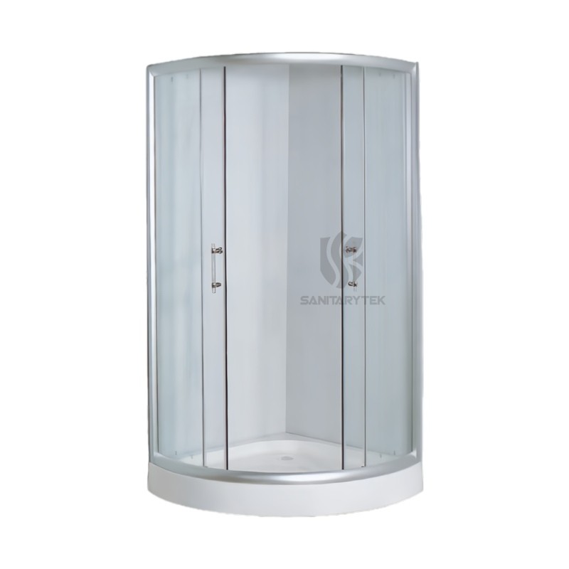 Round-circular shower enclosure with shower tray