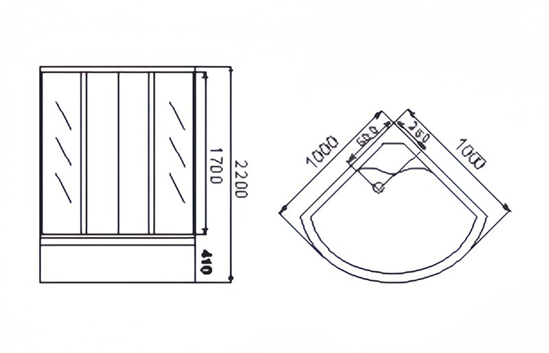 Rounded shower cabin double sliding shower stall with tray