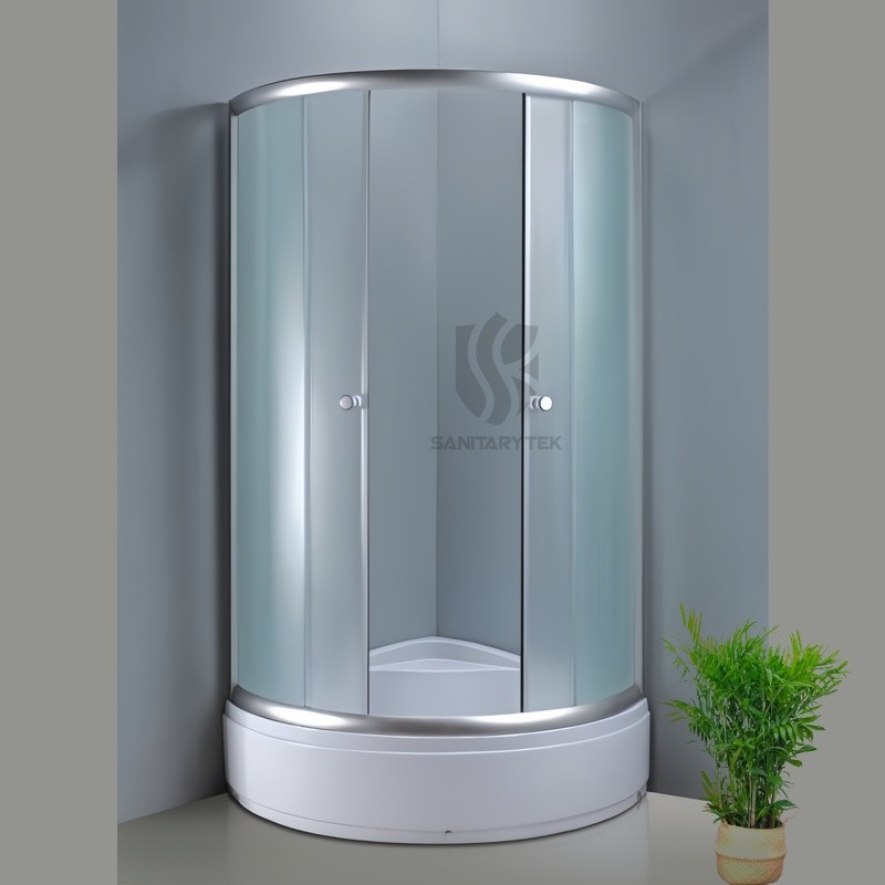 Rounded shower enclosure with tray