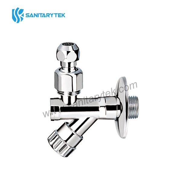 Screw angle valve with filter and articulated connection, chrome plated