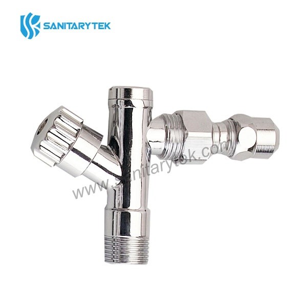 Screw angle valve with filter and articulated connection, chrome plated