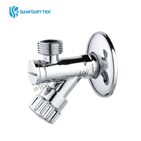 Screw angle valve with filter and articulated connection, chrome plated