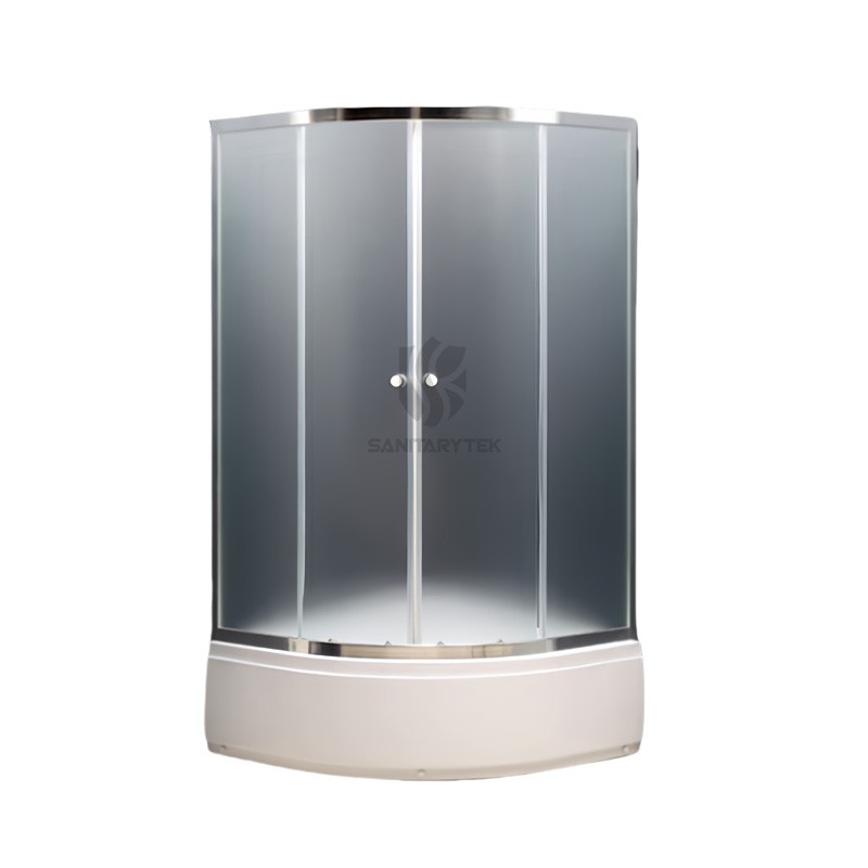 Sector double sliding shower enclosure with tray