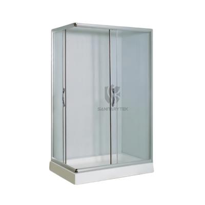Shower cabin with corner entrance on rectangular shower tray