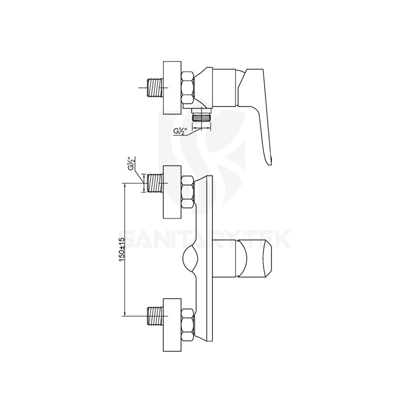 Chrome wall mounted shower mixer tap