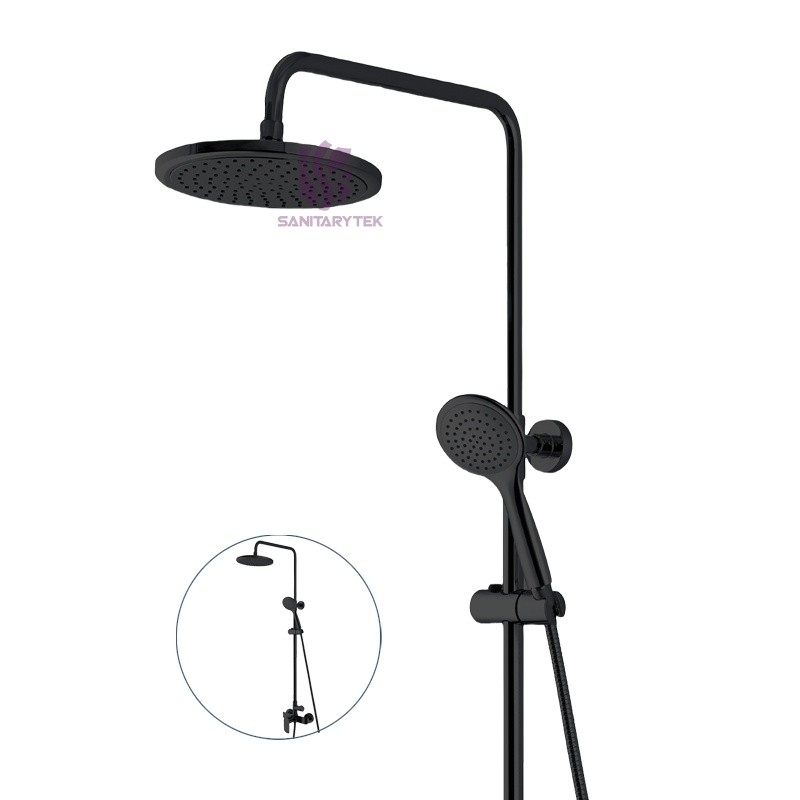 Matte black exposed shower system with overhead shower - Image 2