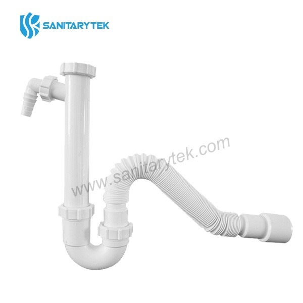 Single bowl pipe trap with nozzle, without sink waste + flexible pipe with Ø40/50 mm outlet