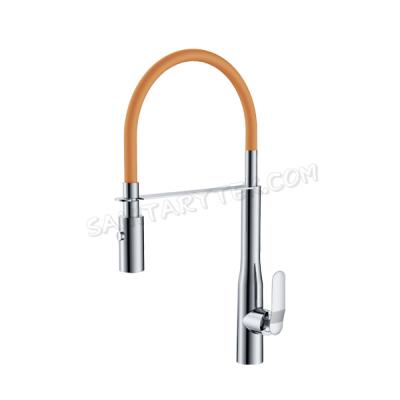 Single lever kitchen faucet with flexible spout