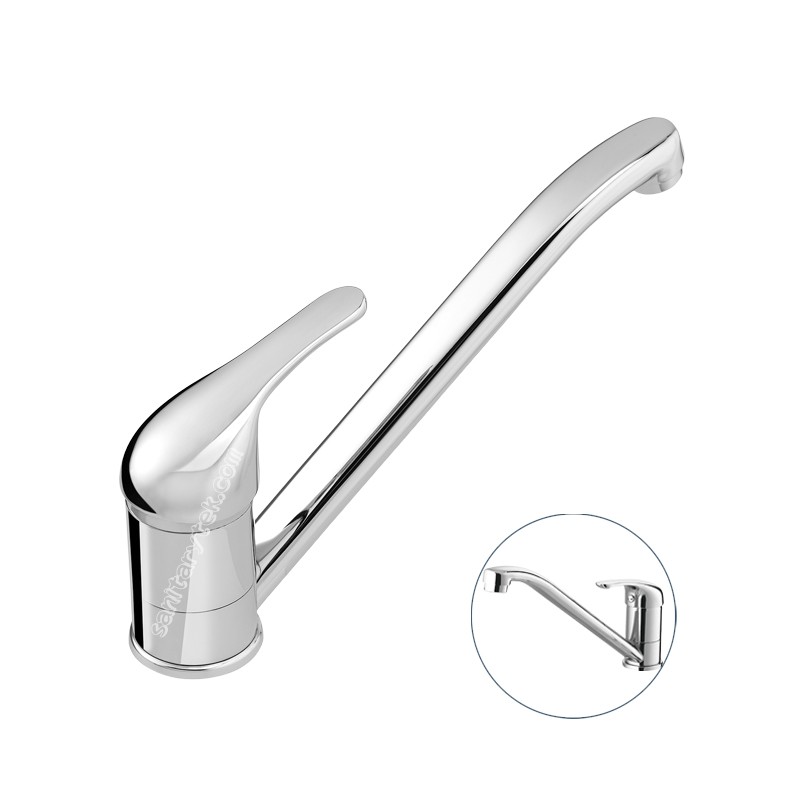 Single lever sink deck mounted mixer, low swivel spout
