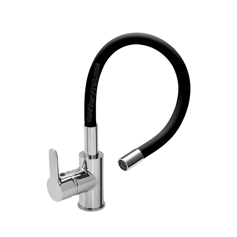 Single lever sink mixer brass faucet with flexible silicone spout