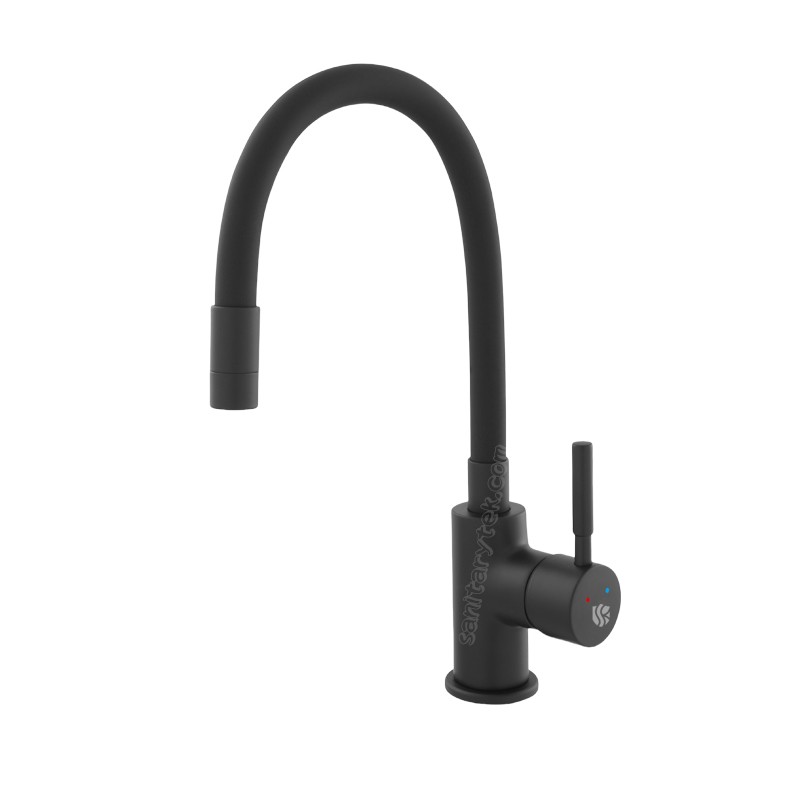 Single lever sink mixer with flexible spout, all black