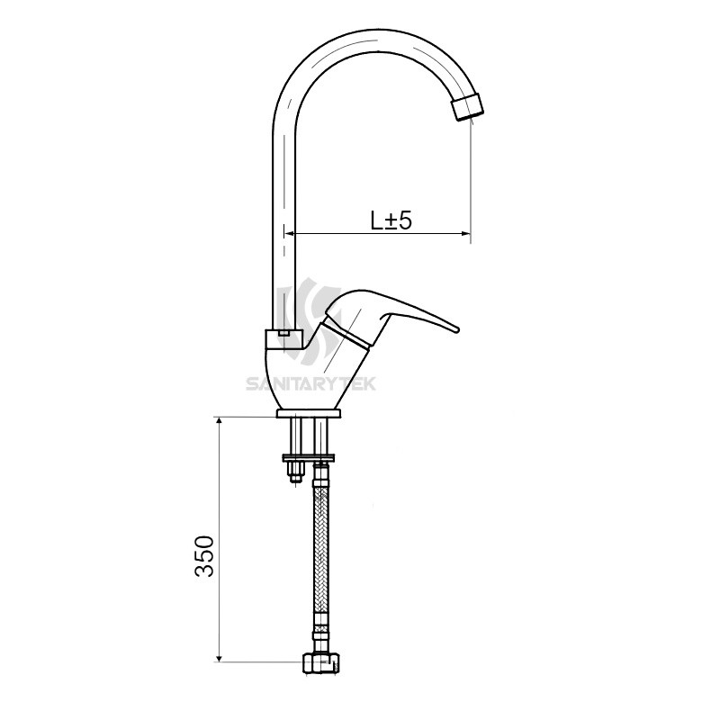Single lever sink mixer with high swivel spout