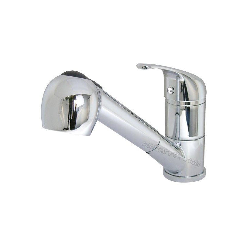 Single lever sink faucet with pull-out spray