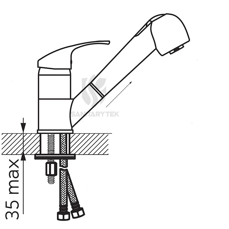 Single lever sink faucet with pull-out spray