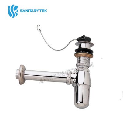 Slotted basin waste with plug and bottle trap brass chrome