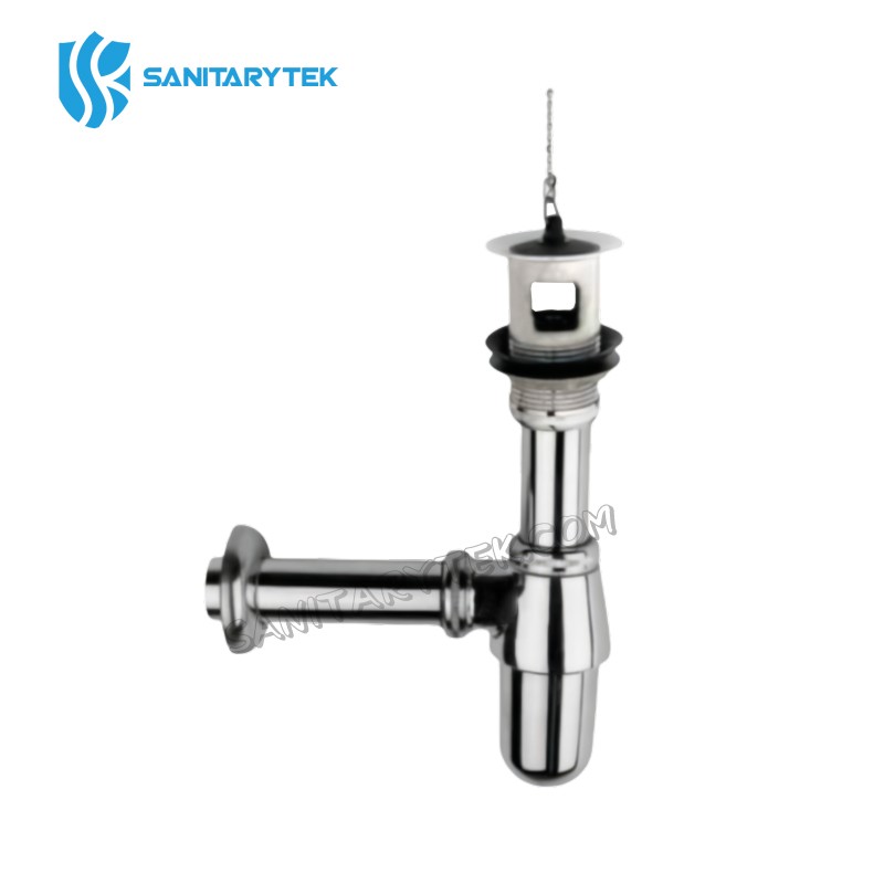 Slotted basin waste with plug and bottle trap brass chrome - Image 2