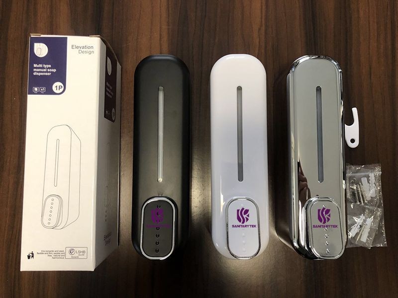 Soap dispenser wall mounted, 350ml manual shower gel shampoo sanitizer dispenser holder