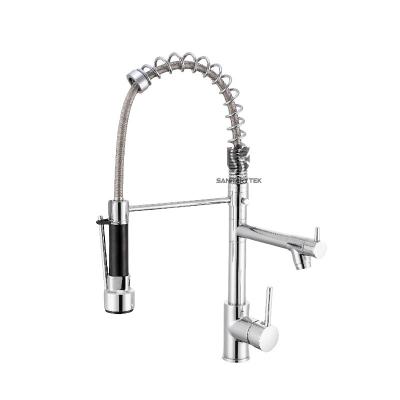 Spring chrome double spout kitchen sink mixer tap