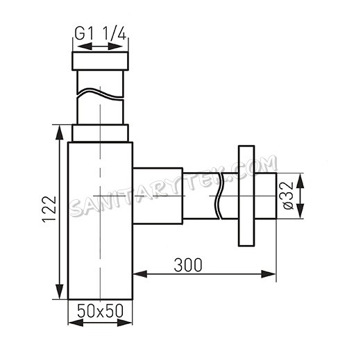 Square bottle trap for washbasin