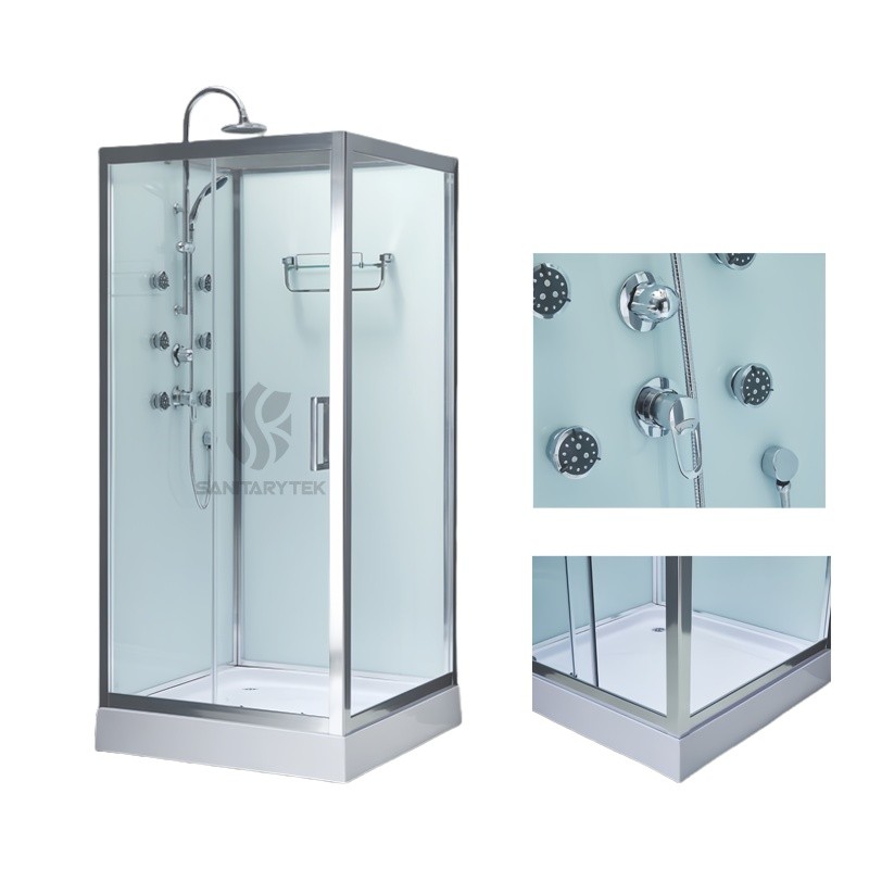 Square shower cabin with single sliding door