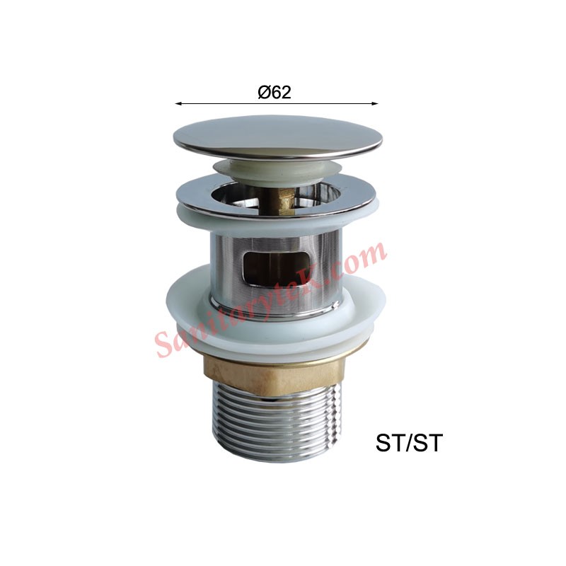 Stainless steel Click Clack slotted basin waste, big plug - Image 2
